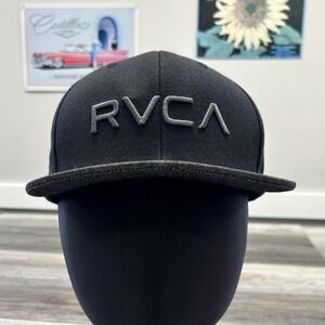 RVCA Black OSFA Mid Fit Wool Blend Snapback Twill Cap Skater Surfer Streetwear